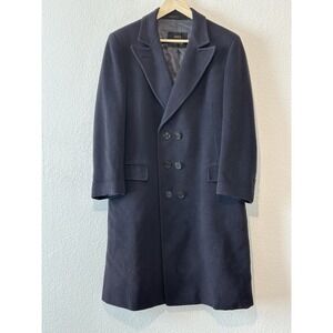 Barney's New York Vintage Mens 100% Cashmere Navy Blue Topcoat Overcoat